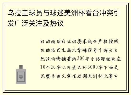 乌拉圭球员与球迷美洲杯看台冲突引发广泛关注及热议